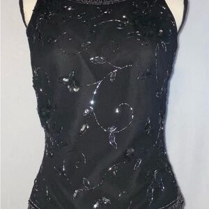 J Kara Black Embellished Tank Top